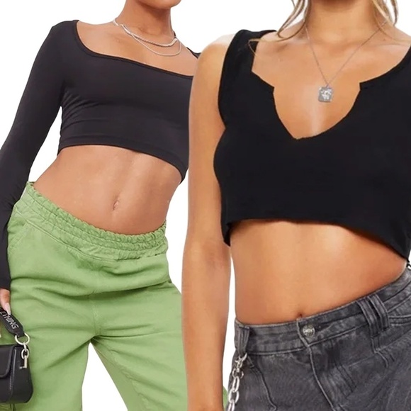 Pretty Little Thing 2X Crop Tops Made in the UK Jersey Knit Sexy Lightweight - Picture 9 of 13